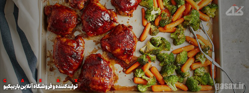 مرغ باربیکیو، سبزیجات کبابی، کباب سبزیجات، مرغ گریل شده، مرغ باربیکیو و سبزیجات، گازاکس