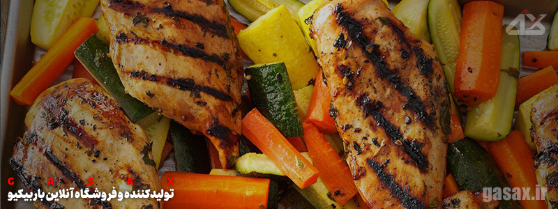 مرغ باربیکیو، سبزیجات کبابی، کباب سبزیجات، مرغ گریل شده، مرغ باربیکیو و سبزیجات، گازاکس